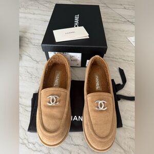 Chanel Tan Suede Womens Loafers / Moccasins